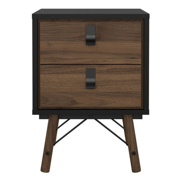 Ry 2 Drawer Bedside Cabinet in Matt Black & Walnut