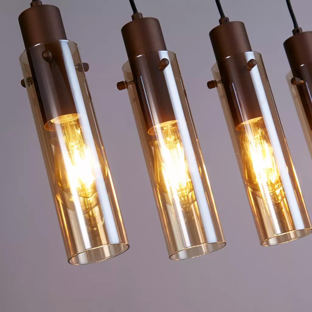 Sweden II 5 Light Bar Pendant – Mocha Metal Pendant with Amber Glass