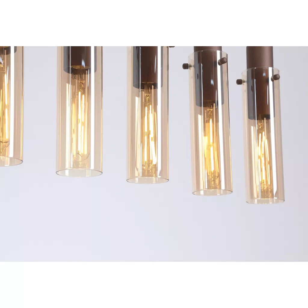 Sweden II 8 Light Bar Pendant – Mocha Metal Linear Pendant with Amber Glass