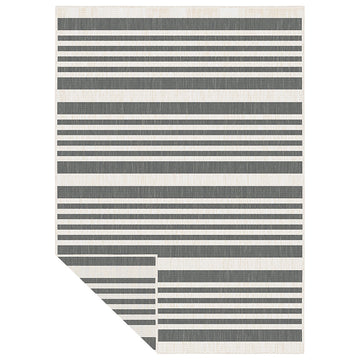 Duo Weave Indoor Outdoor Modern Stripes Grey Rug 170 x 120cm
