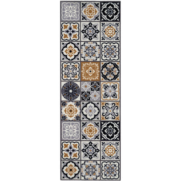 Kensington Victorian Tile Beige Runner Rug 150 x 50cm