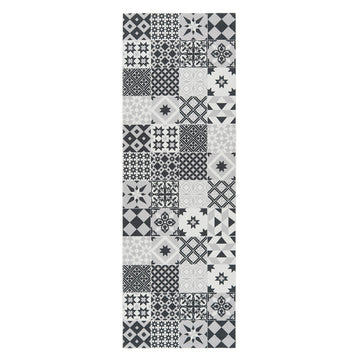 Kensington Victorian Tile Black Runner Rug 150 x 50cm