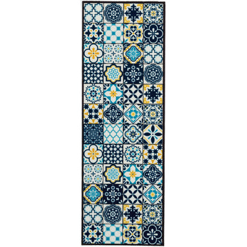 Kensington Victorian Tile Teal Runner Rug 150 x 50cm