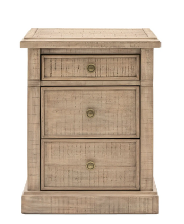 Vancouver 3 Drawer Bedside Table – Solid Pine Rustic Nightstand