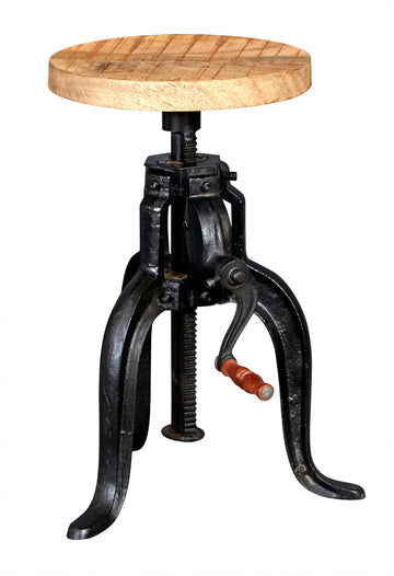 Cosmo Industrial Small Crank Table – Adjustable Wood & Metal Side Table