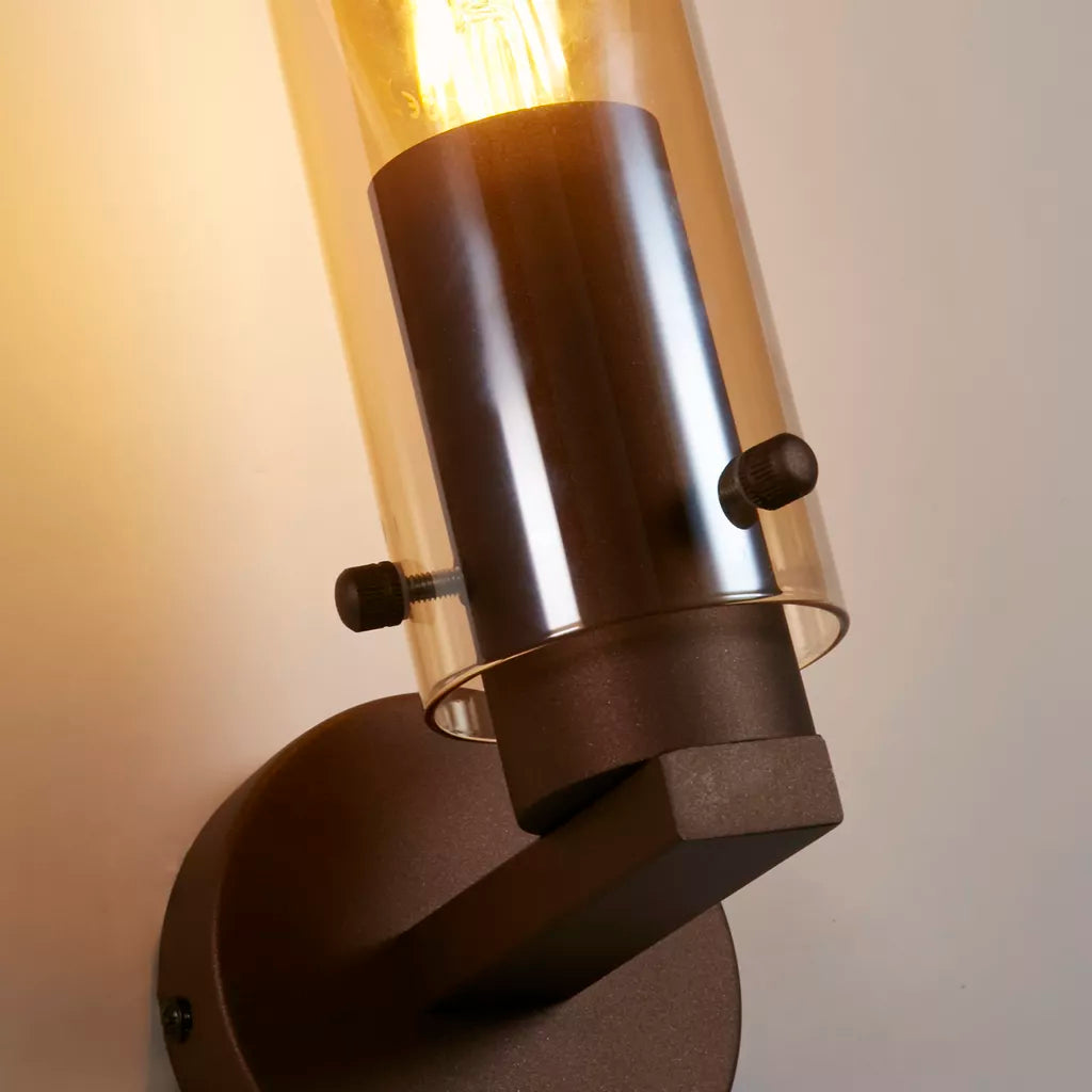 Sweden II 1 Light Wall Light – Mocha Metal Wall Light with Amber Glass