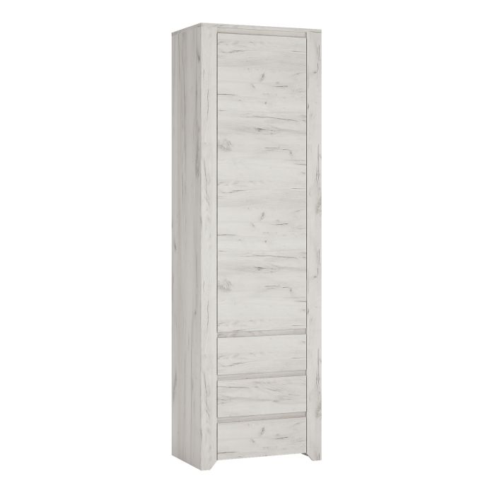 Angel Tall Narrow 1 Door 3 Drawer Cupboard in Light Wood Effect