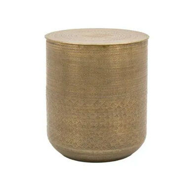 Ashta Embossed Metal Side Table – Antique Brass