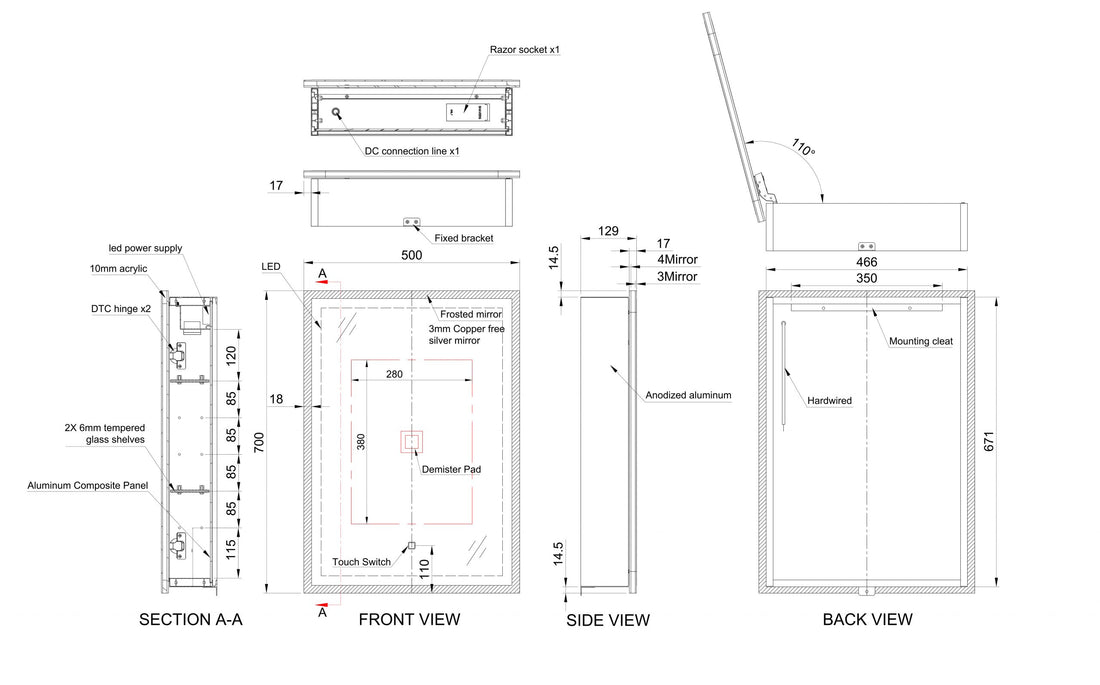 Kia Steam-Free LED Mirror Cabinet – Shaver Socket