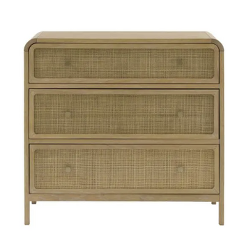 Bibury 3 Drawer Chest – Wooden Rattan Bedroom Storage