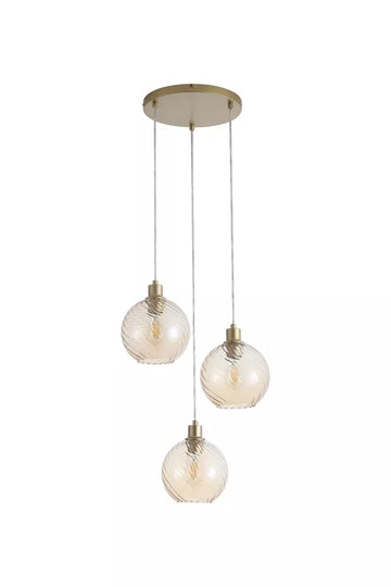Radiance 3 Light Multi Drop Pendant – Multi Drop Pendant Light with Gold Champagne or Black Smoked Glass