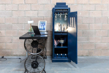 Blue Police Booth Bar Cabinet – Wood Wine & Glass Storage