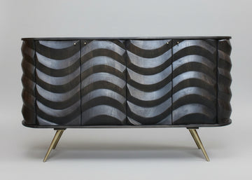 Mango Wood Sideboard – 4 Door Lehar Carved Storage Cabinet Devan
