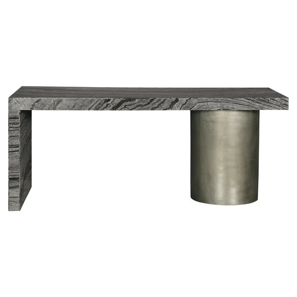 Linea Black Forest Marble Desk with Cast Aluminium Pedestal