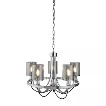 Catalina 5 Light Pendant – Chrome Metal with Smoked Glass