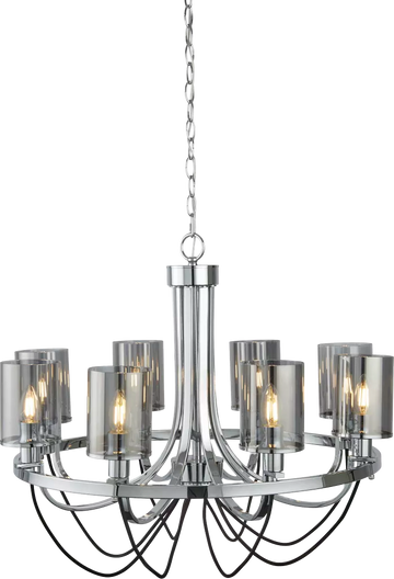 Catalina 8 Light Pendant – Chrome Metal Ceiling Pendant with Smoked Glass Shades