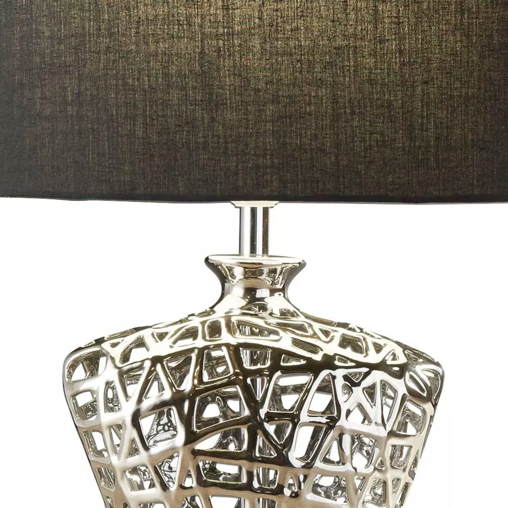Network Table Lamp – Chrome Metal with Fabric Shade