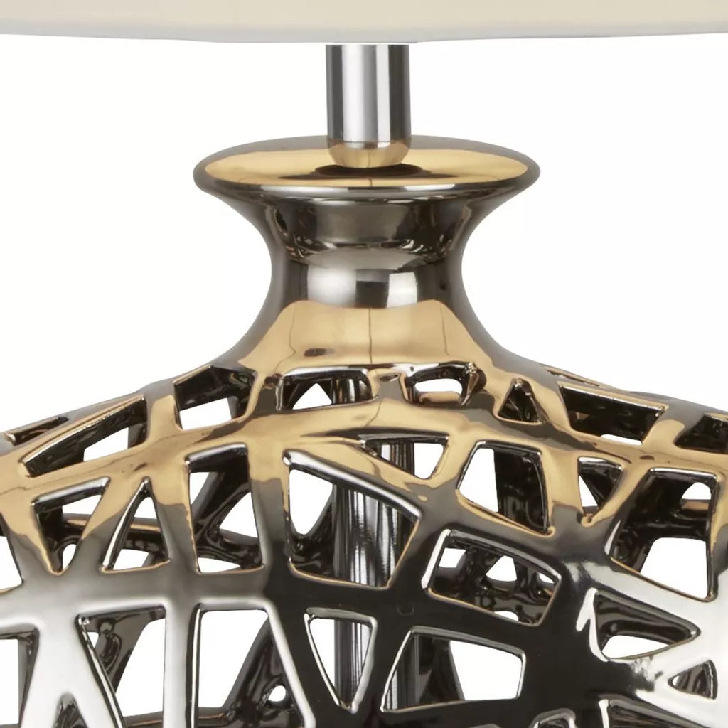 Network Table Lamp – Chrome Metal with Oval Fabric Shade