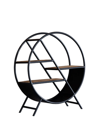 Cosmo Industrial Round Open Bookcase – Wood & Metal Circular Shelving Unit