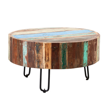 Coastal Drum Coffee Table – Solid Wood Round Table