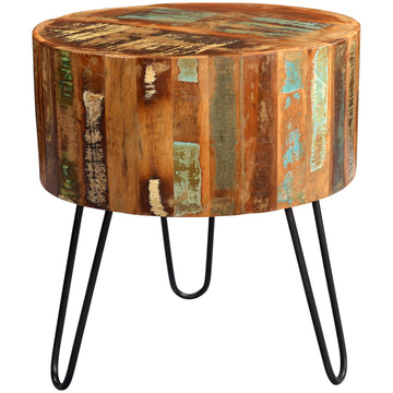 Coastal Drum Side Table – Solid Wood Round Accent Table