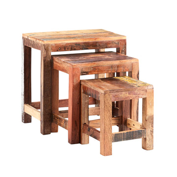 Coastal Nest of 3 Tables – Solid Wood Nesting Tables Set
