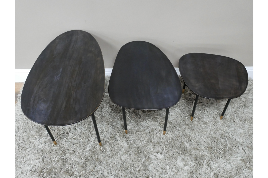 Set of 3 Side Tables – Iron & Mango Wood Nesting Tables