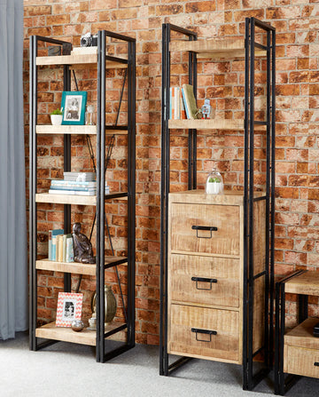 Cosmo Industrial Slim Bookcase – Wood & Metal Narrow Shelving Unit