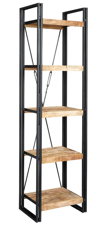 Cosmo Industrial Slim Open Bookcase – Wood & Metal Narrow Shelving Unit