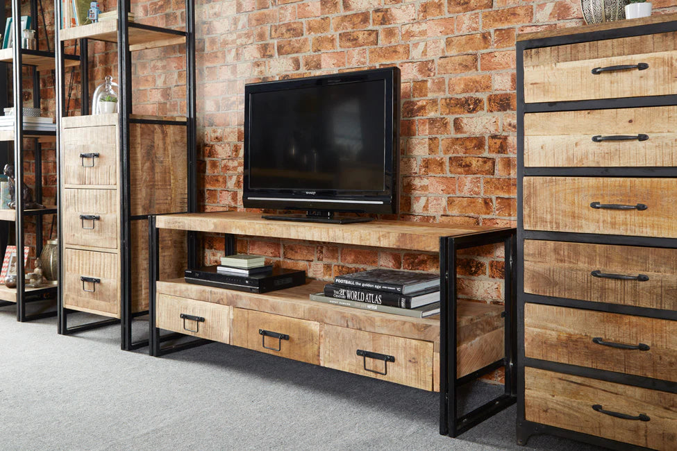 Cosmo Industrial Large Plasma Stand – Wood & Metal TV Media Unit