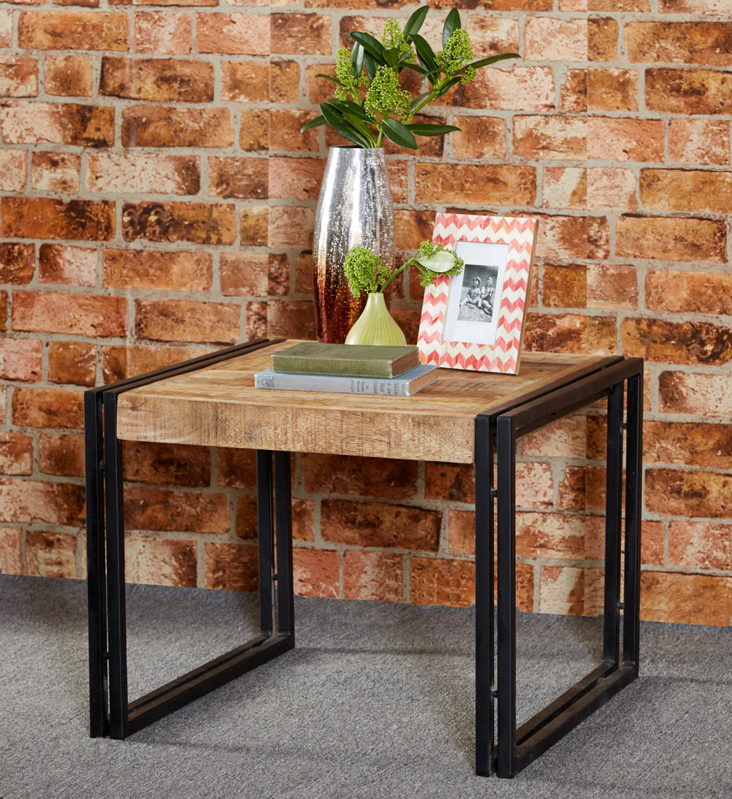 Cosmo Industrial Small Coffee Table – Compact Wood & Metal Centre Table