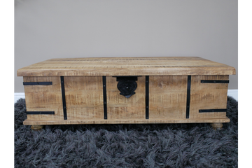 Wooden Trunk Coffee Table – Large Storage Chest with Metal