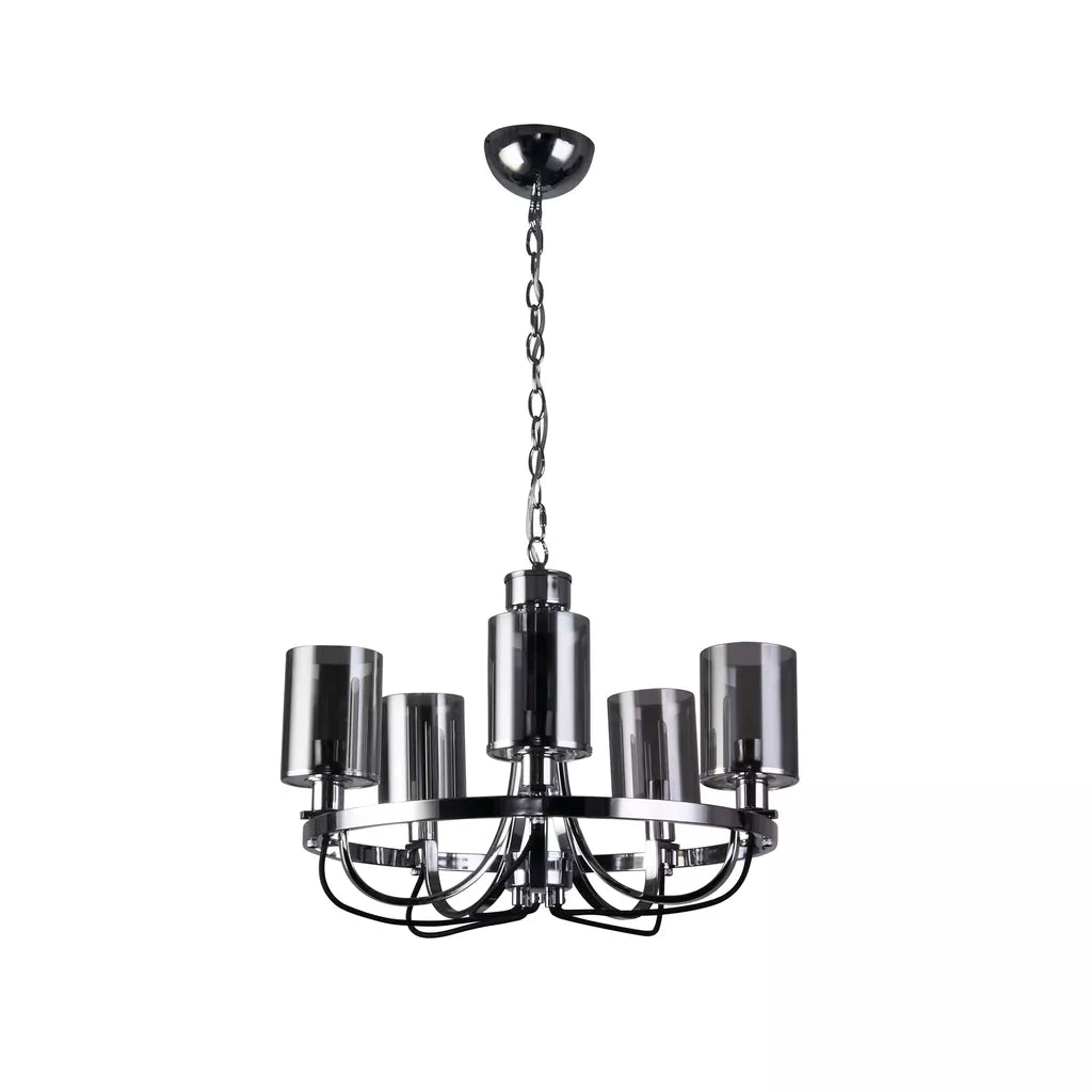 Catalina 5 Light Pendant – Chrome Metal with Smoked Glass