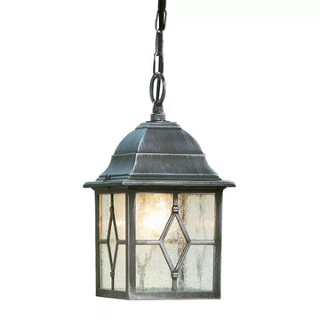 Genoa Outdoor Pendant Light – Black & Silver Metal Glass