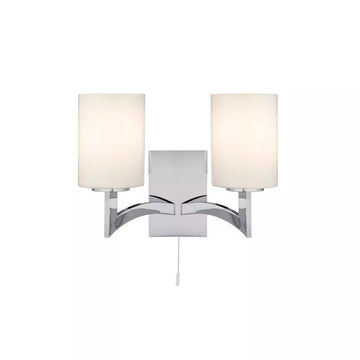 Gina 2 Light Wall Light – Chrome with White Glass Shades