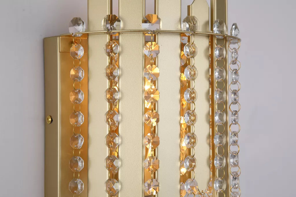 Spear 2 Light Wall Light – Gold Metal Wall Light with Clear Crystal