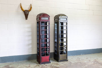 Antique Green Phone Box Bar Cabinet – Iron Wine & Glass Storage Short Description (
