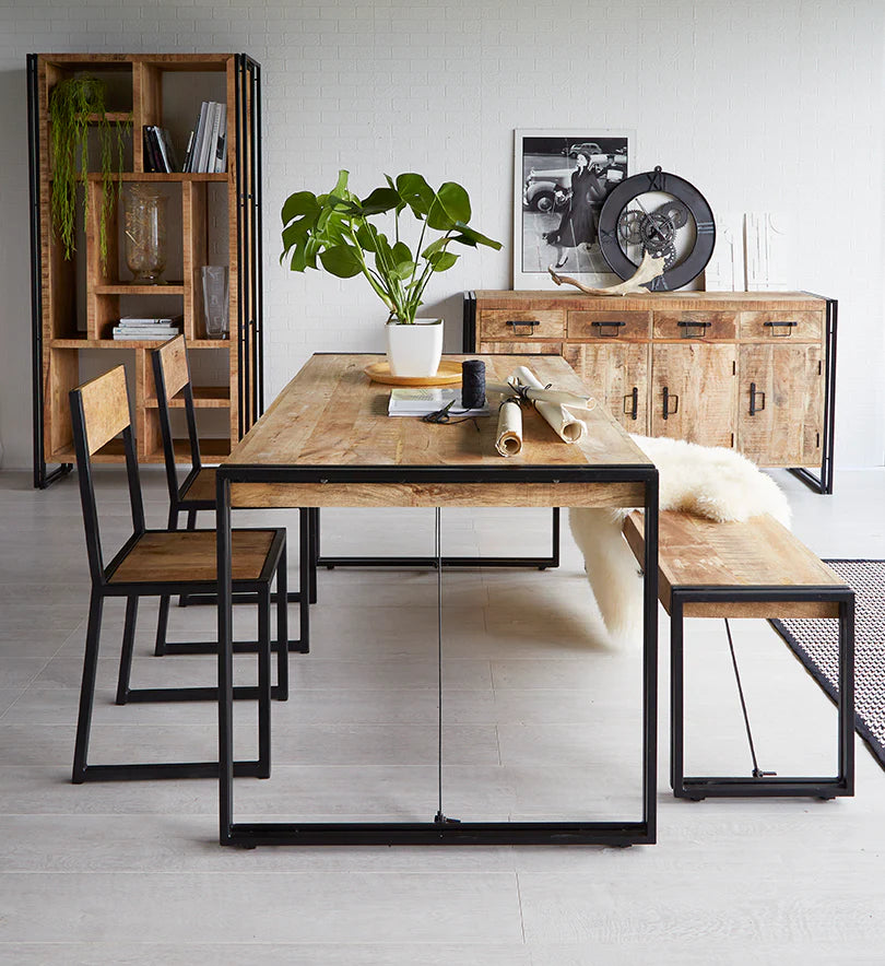 Cosmo Industrial Metal & Wood Bench – Rustic Dining & Hallway Seating