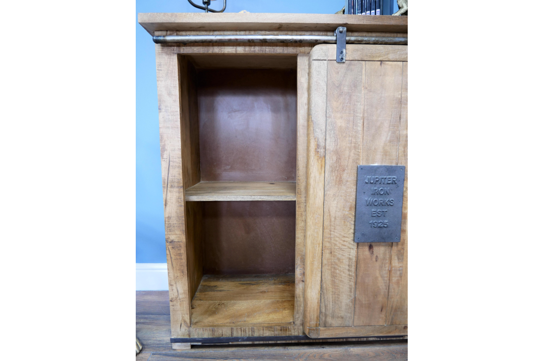 Jupiter Industrial Cabinet – Industrial Metal & Mango Wood Storage Cabinet