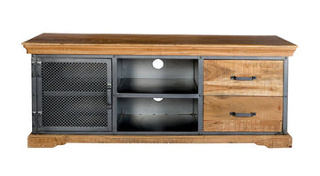 Metropolis Industrial TV Media Unit – Metal & Wood TV Stand with Storage