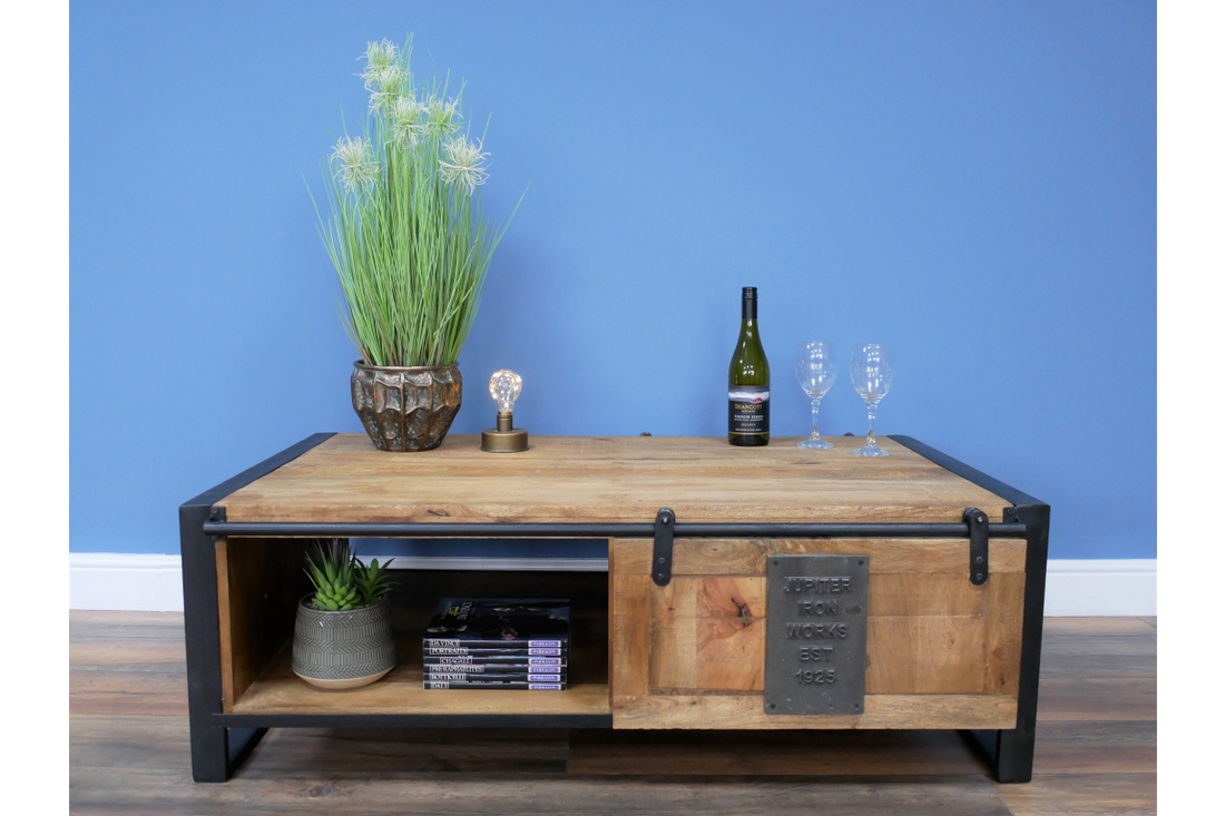 Jupiter Industrial Coffee Table – Industrial Mango Wood & Metal Living Room Table