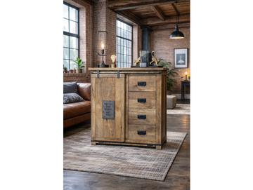 Jupiter Industrial Cabinet – Industrial Metal & Mango Wood Storage Cabinet