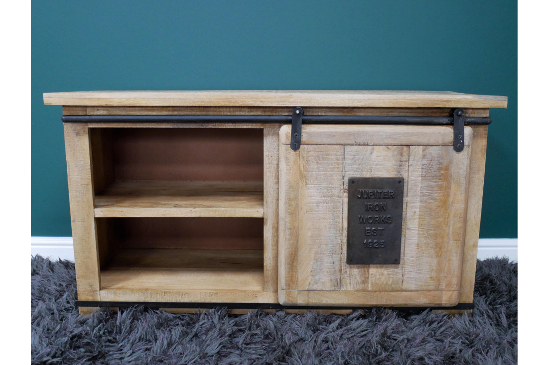 Jupiter Industrial TV Cabinet – Industrial TV Stand with Mango Wood & Metal Storage