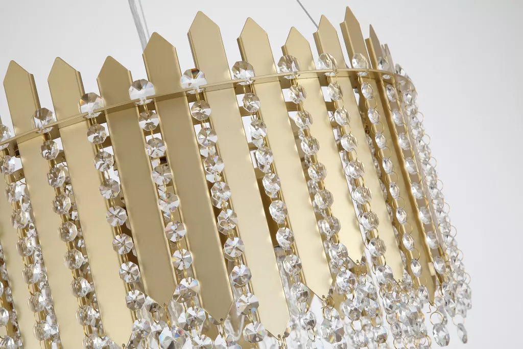 Spear 8 Light Pendant – Gold Metal Pendant with Clear Crystal