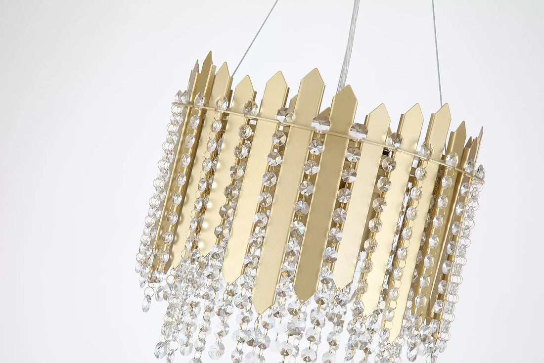 Spear 5 Light Pendant – Gold Metal Pendant with Clear Crystal