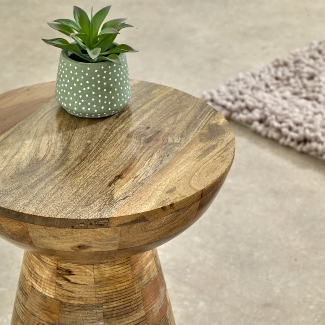 Surrey Solid Mango Wood Mushroom Style Round Side Table – Handmade Natural Wooden Accent Table