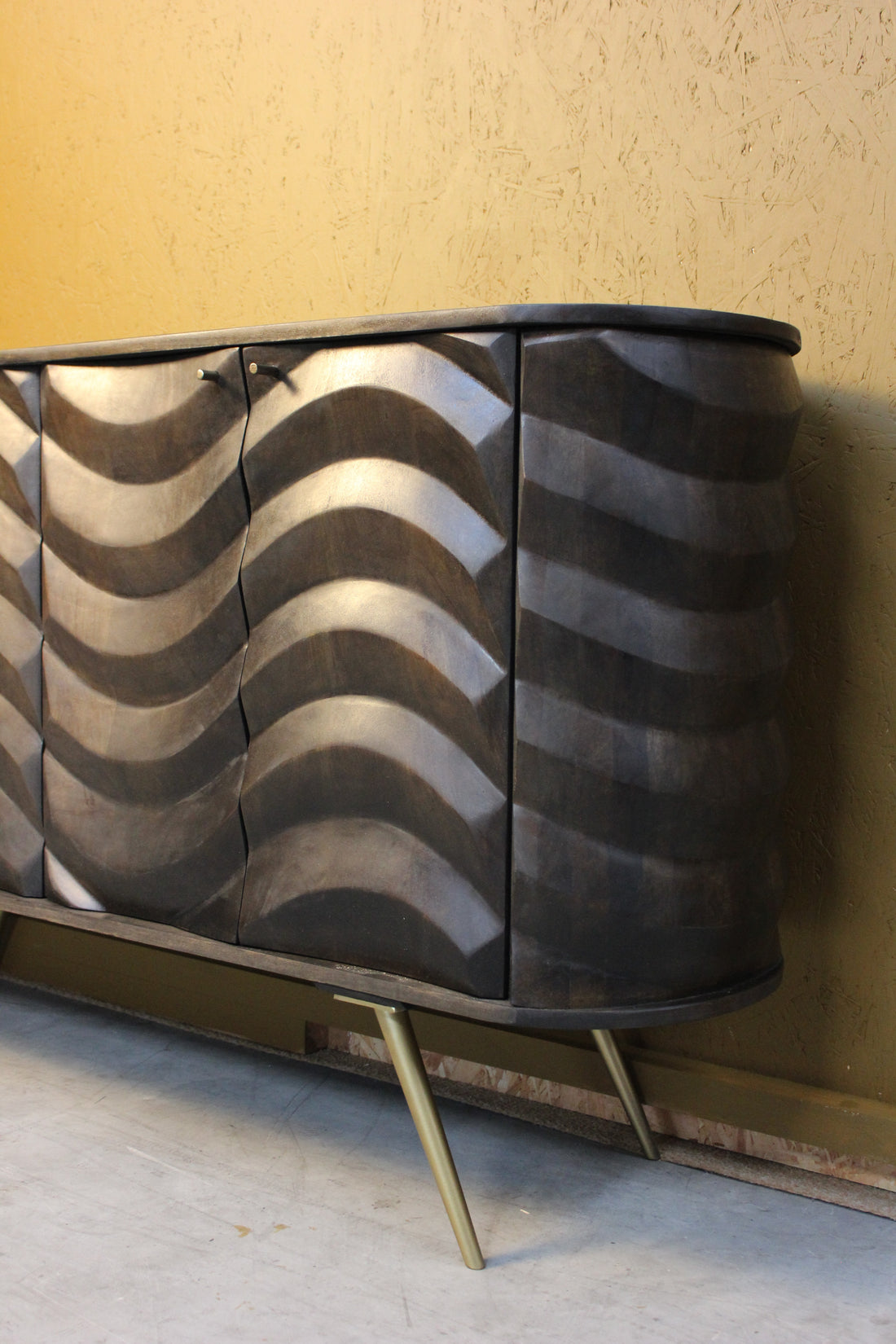 Mango Wood Sideboard – 4 Door Lehar Carved Storage Cabinet Devan
