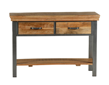 Metropolis Industrial 2 Drawer Console Table – Metal & Wood Hallway Table