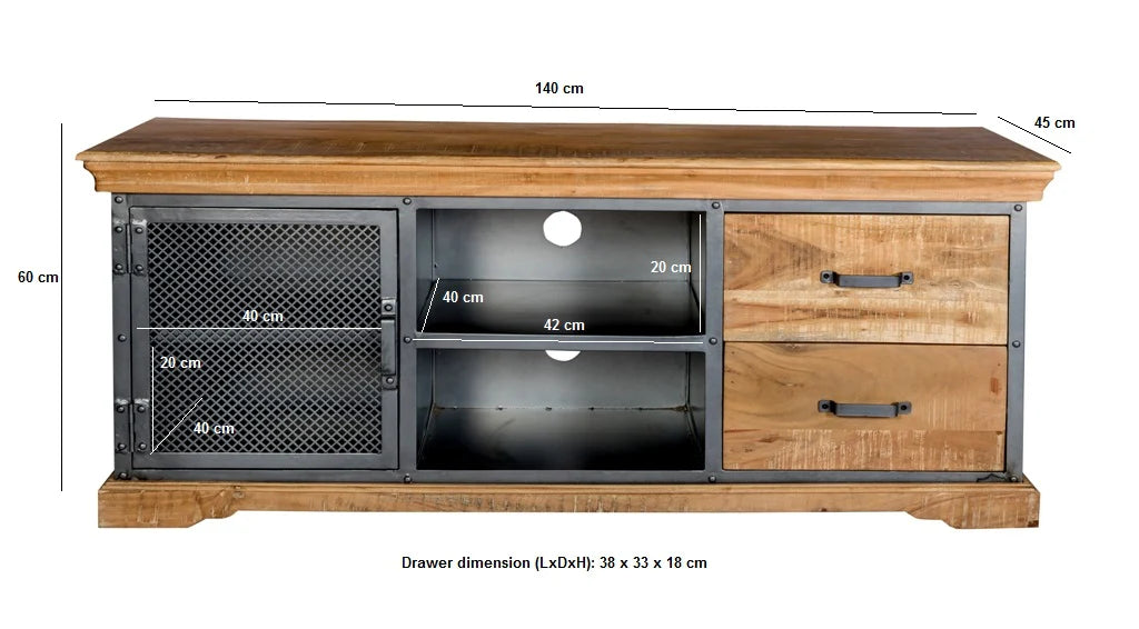Metropolis Industrial TV Media Unit – Metal & Wood TV Stand with Storage