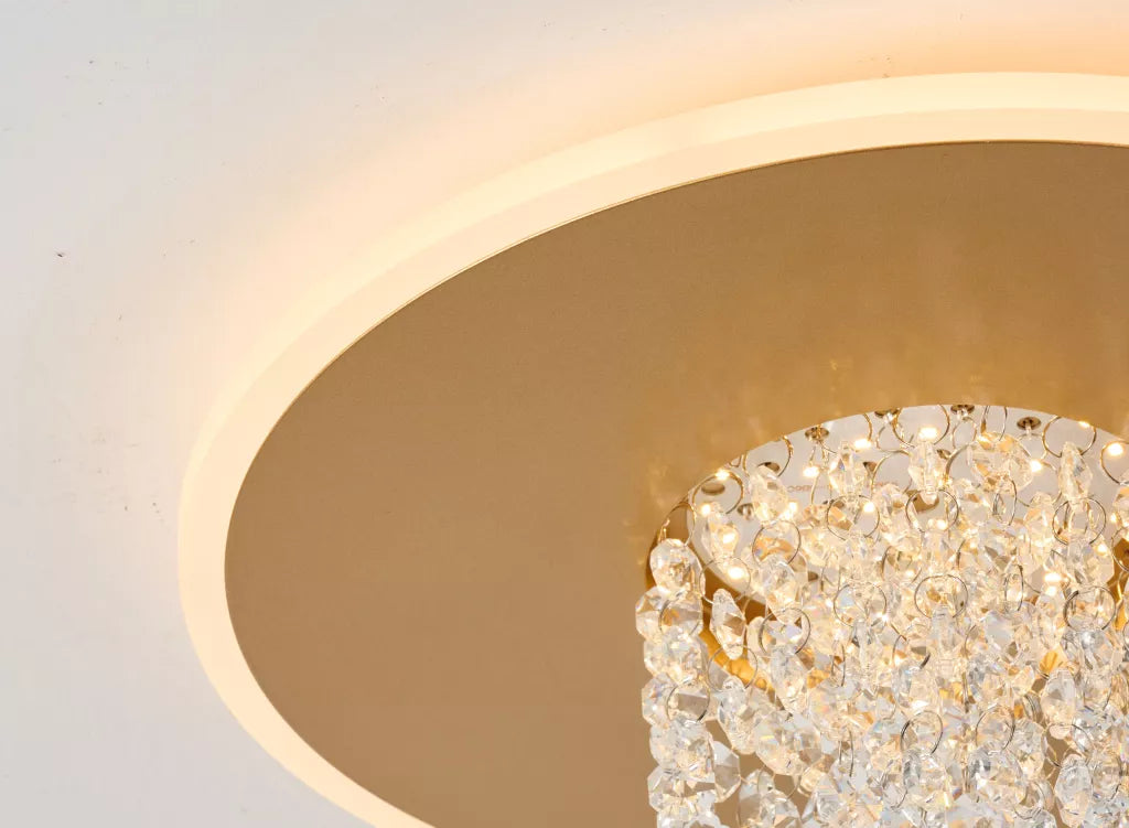 Deluge LED Flush Ceiling Light – Crystal Glass Flush Light in Black or Gold Finish